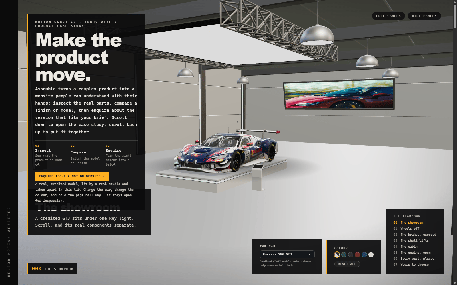 Live Assemble motion website demonstration showing an exploded vehicle experience