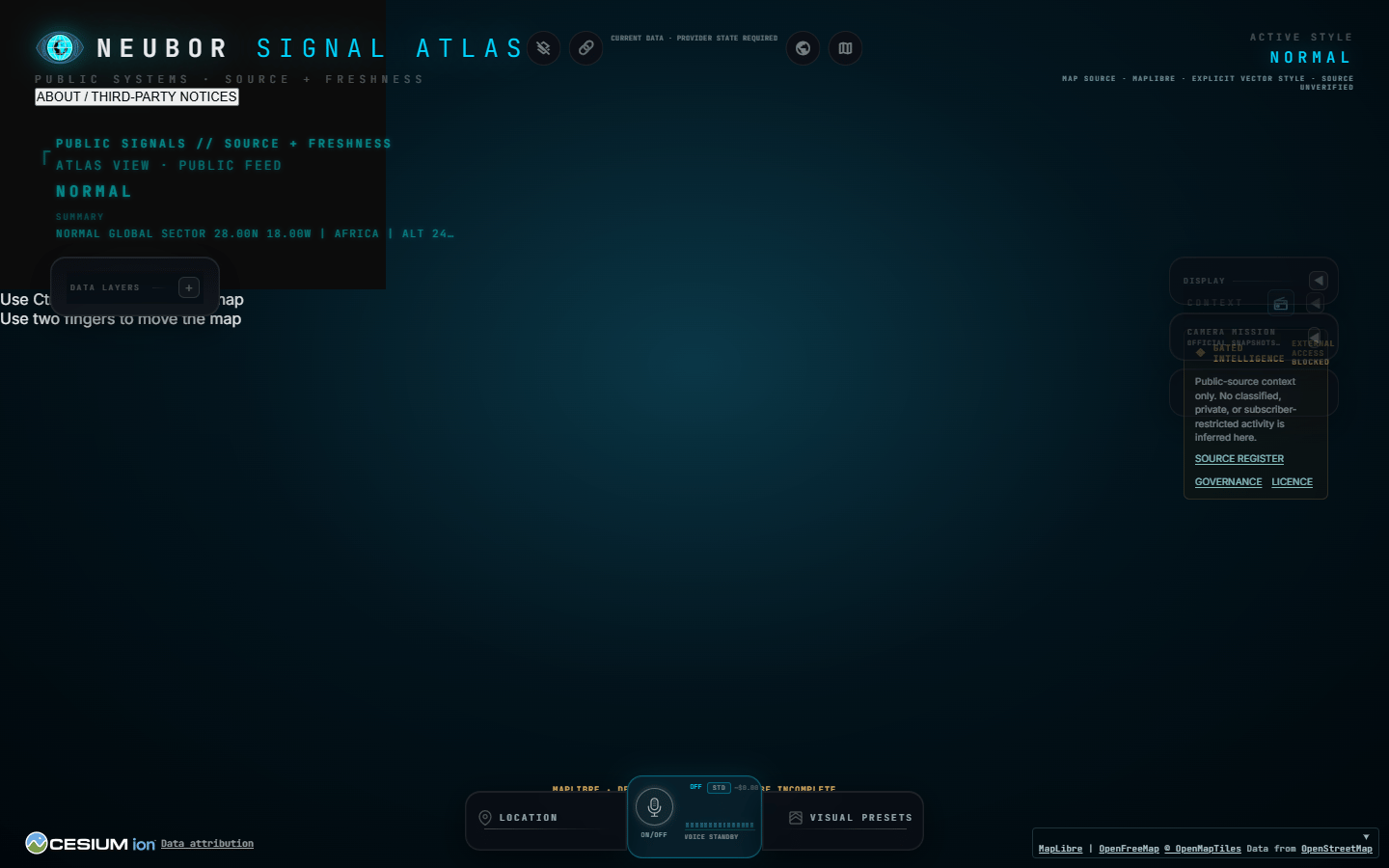 Fresh 1440 pixel capture of the Neubor Signal Atlas public systems interface